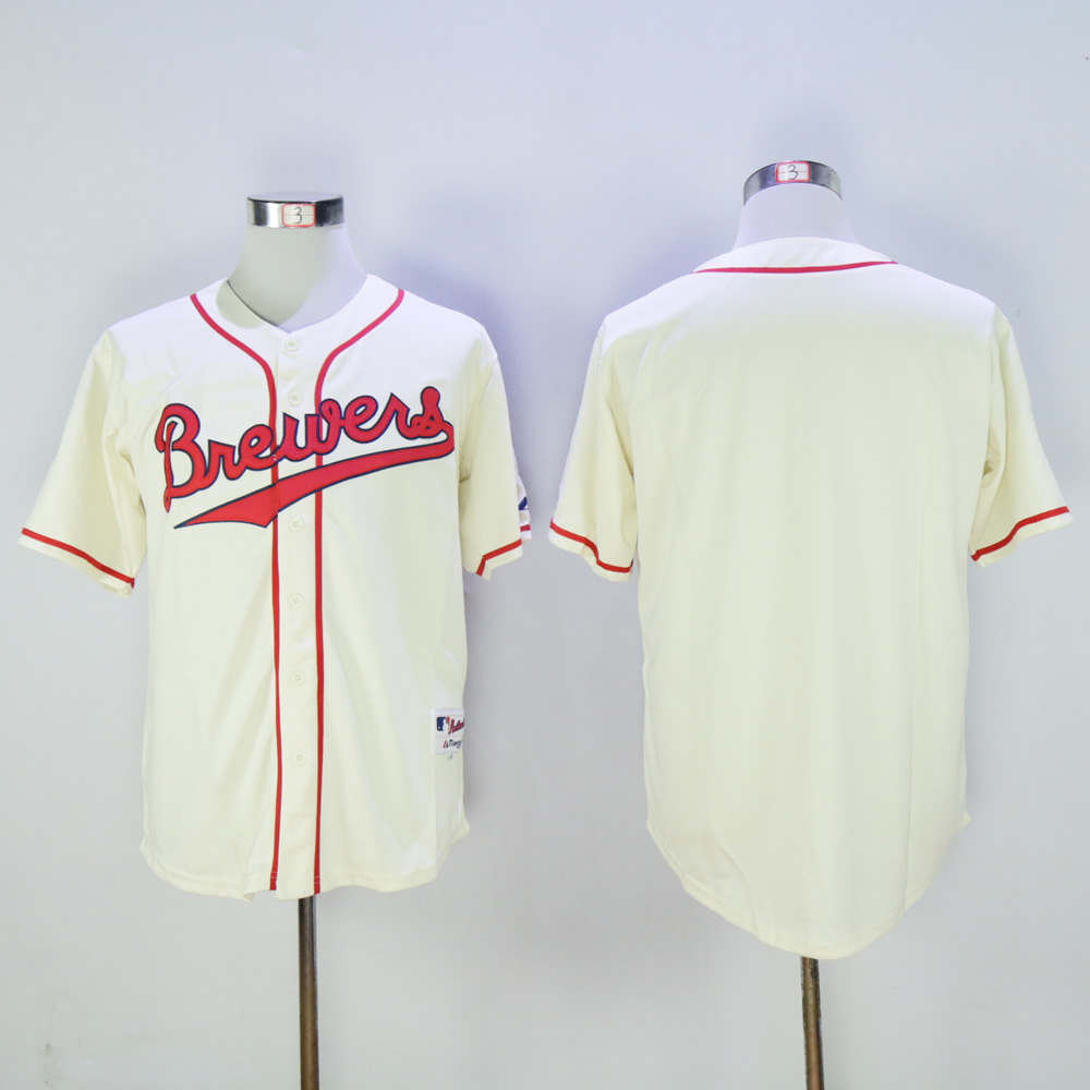 Men Milwaukee Brewers Blank Cream Throwback 1948 MLB Jerseys